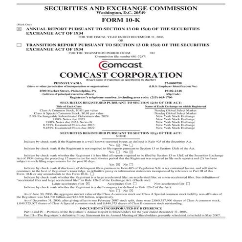 comcast Annual Report on Form 10-K  —2006