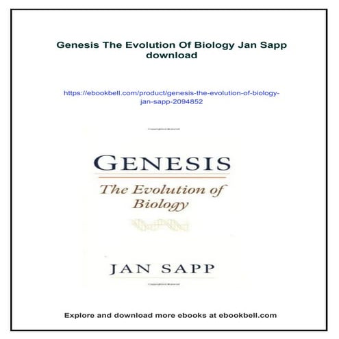 Genesis The Evolution Of Biology Jan Sapp | PDF