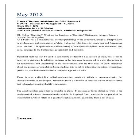 104774013 mb0040-mb0040-–-statistics-for-management-november-2012