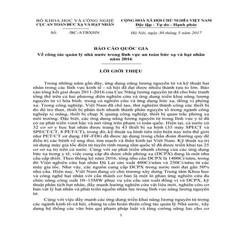 BÁO CÁO QUỐC GIA Về công tác quản lý nhà nước trong lĩnh vực an toàn bức xạ và hạt nhân năm 2016_10485912092019