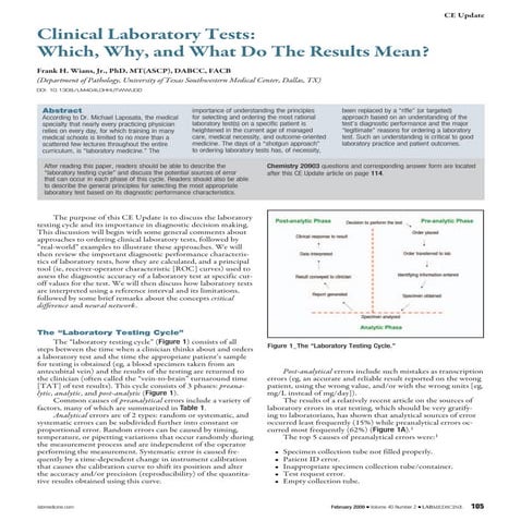 Clinical laboratory test: Which, Why and What do results mean?.full