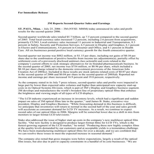 3m  	Press Release 2006 2nd
