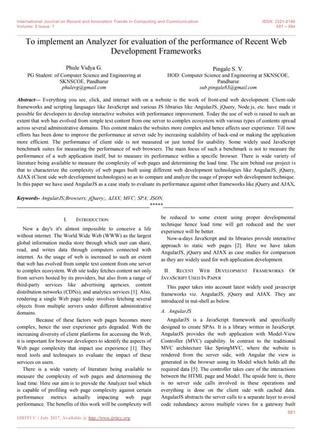 To implement an Analyzer for evaluation of the performance of Recent Web Deve...