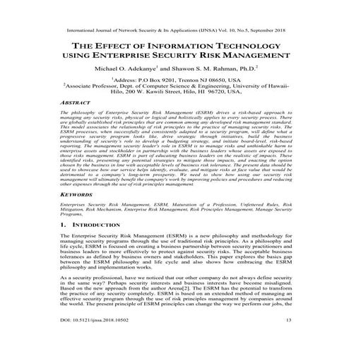 THE EFFECT OF INFORMATION TECHNOLOGY USING ENTERPRISE SECURITY RISK MANAGEMENT