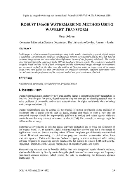 ROBUST IMAGE WATERMARKING METHOD USING WAVELET TRANSFORM