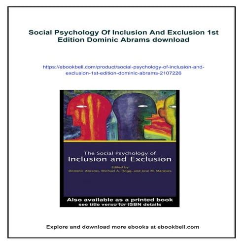 Social Psychology Of Inclusion And Exclusion 1st Edition Dominic Abrams ...
