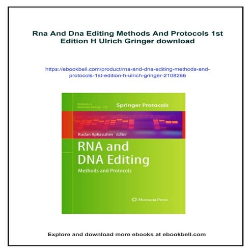 Rna And Dna Editing Methods And Protocols 1st Edition H Ulrich Gringer