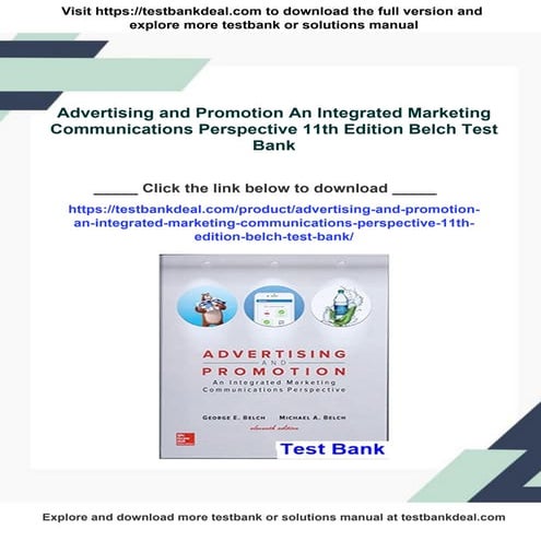 Advertising and Promotion An Integrated Marketing Communications Perspective 11th Edition Belch Test Bank