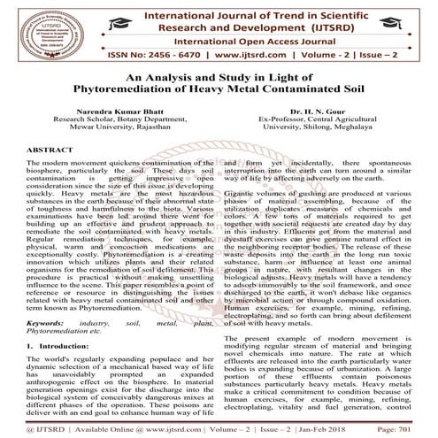An Analysis and Study in Light of Phytoremediation of Heavy Metal ...