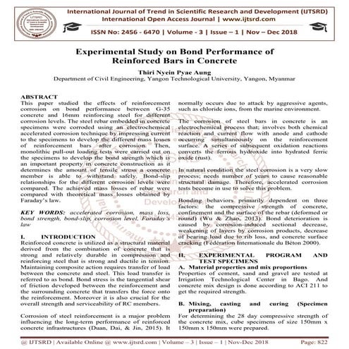Experimental Study on Bond Performance of Reinforced Bars in Concrete | PDF