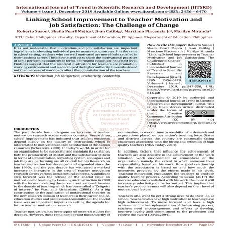 Linking School Improvement to Teacher Motivation and Job Satisfaction: The Ch...