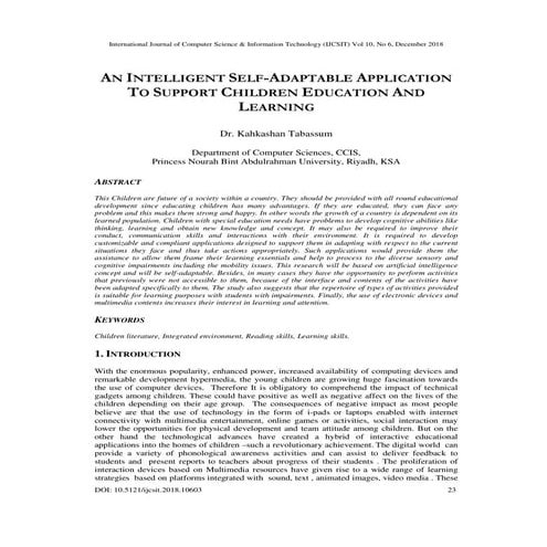 AN INTELLIGENT SELF-ADAPTABLE APPLICATION TO SUPPORT CHILDREN EDUCATION AND L...