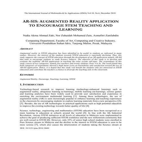 AR-SIS: AUGMENTED REALITY APPLICATION TO ENCOURAGE STEM TEACHING AND LEARNING