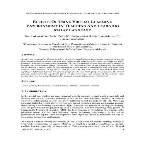 Effects of Using Virtual Learning Environment in Teaching and Learning ...