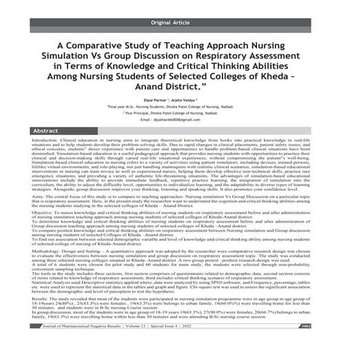 Comparative Study of Teaching Approach Nursing Simulation Vs Group Discussion...