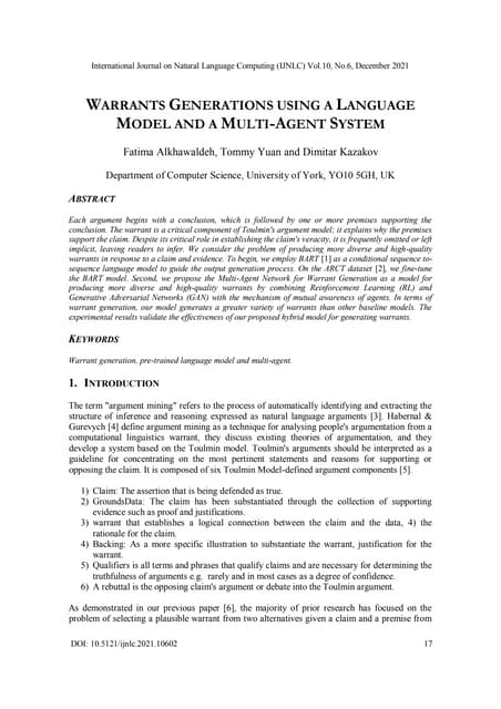 WARRANTS GENERATIONS USING A LANGUAGE MODEL AND A MULTI-AGENT SYSTEM