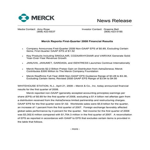 merck » 4Q08 Earnings Release | PDF