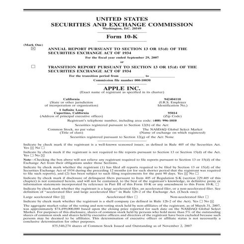 apple 10-K Annual Report 2007 | PDF