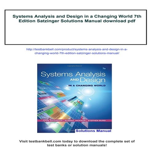 Systems Analysis and Design in a Changing World 7th Edition Satzinger ...
