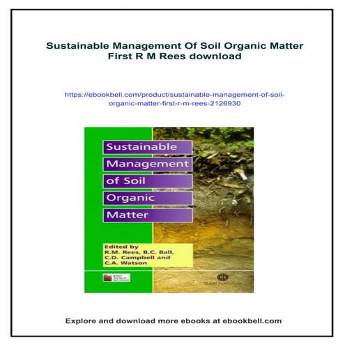 Sustainable Management Of Soil Organic Matter First R M Rees | PDF