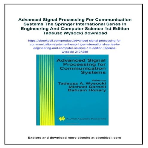 Advanced Signal Processing For Communication Systems The Springer Internation...