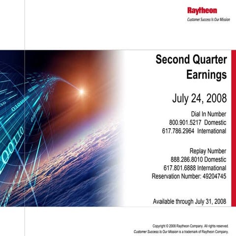 Raytheon Reports 2008 Second Quarter Results