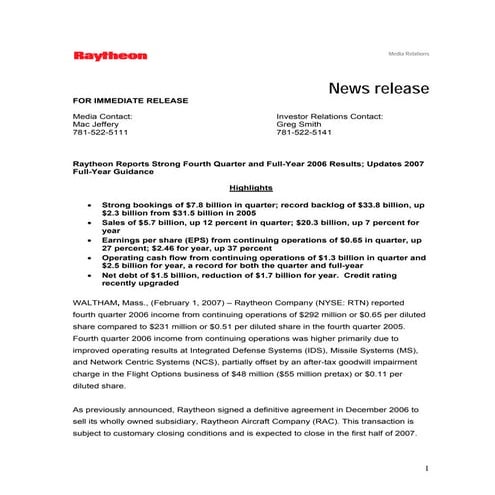raytheon Q4 Earnings Presentation