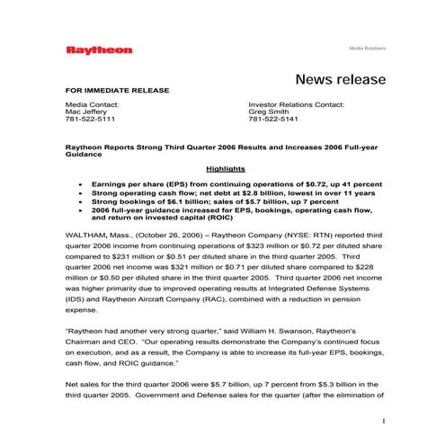 raytheon Q3 Earnings Release