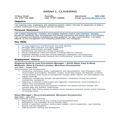 Sarah Clavering CV