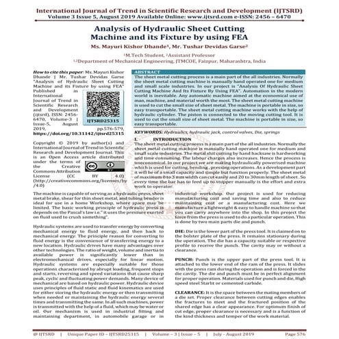 Analysis of Hydraulic Sheet Cutting Machine and its Fixture by using FEA