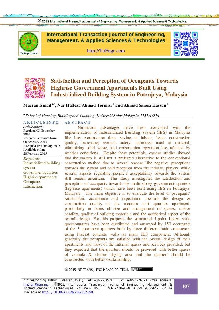 Satisfaction and Perception of Occupants Towards Highrise Government … Satisfaction and Perception of Occupants Towards Highrise Government …