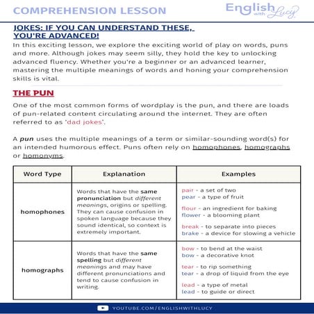 Puns - Homophones and Homonyms | PPT