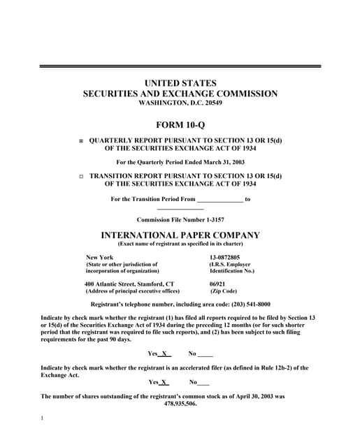 international paper Q1 2003 10-Q