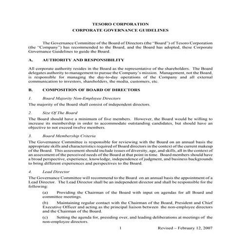 tesoro Governance Guidelines