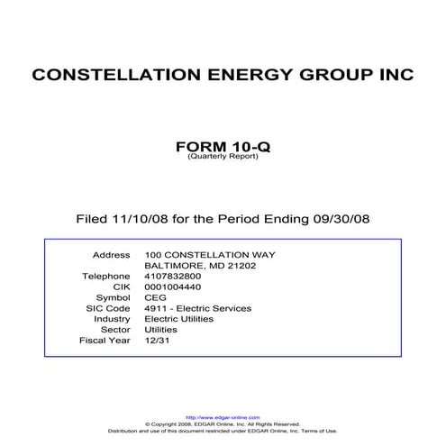 constellation energy 2008 Third Quarter Form 10-Q 