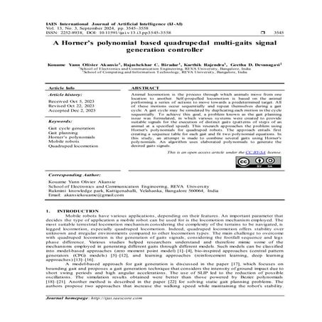 A Horner’s polynomial based quadrupedal multi-gaits signal generation controller