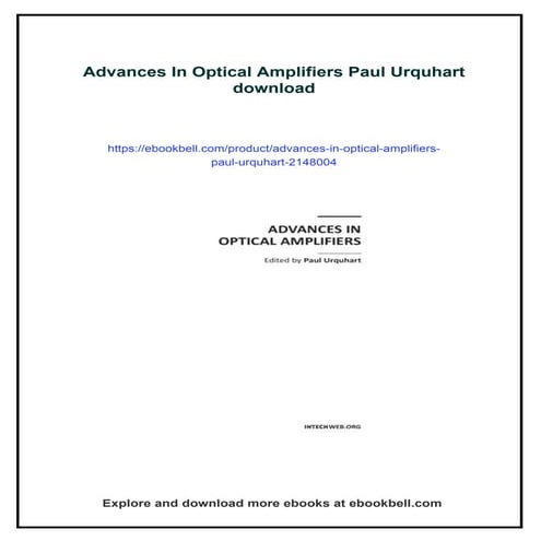 Advances In Optical Amplifiers Paul Urquhart