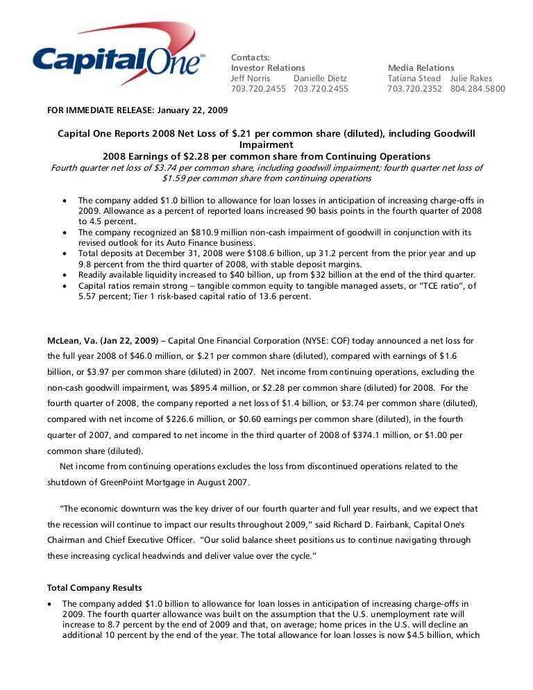 capital one Printer Friendly Version of the Press Release