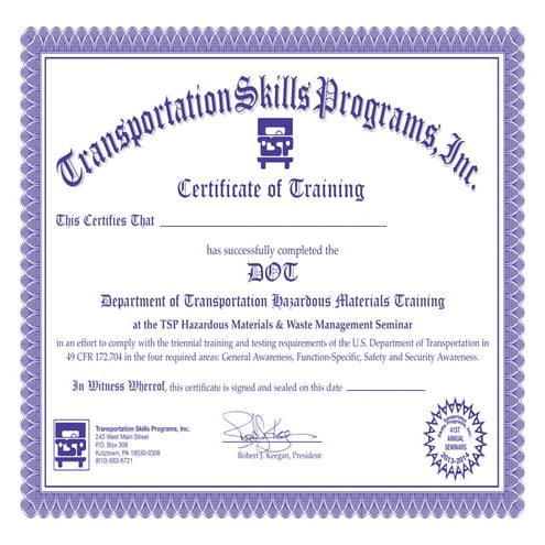 DOT-EPA-OSHA certificates