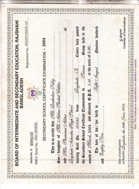 SSC secondary high school certificate comilla | PDF