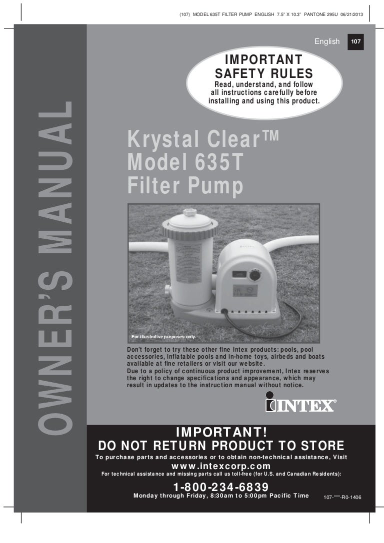Krystal Clear Model 635T filter Pump Manual