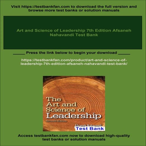 Art and Science of Leadership 7th Edition Afsaneh Nahavandi Test Bank | PDF