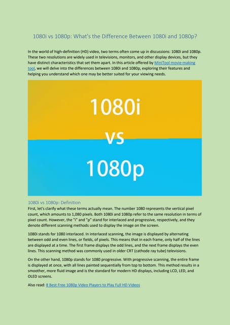 What Is Difference Between 1080p And 1080i 1080i vs 1080p What's the Difference Between 1080i and 1080p.docx