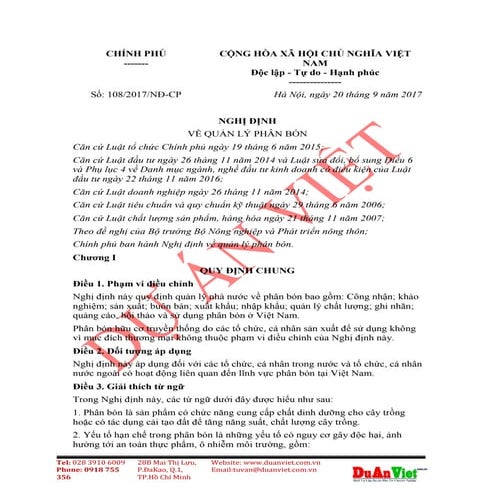 Nghi định số 108/2017/NĐ-CP về Quản lý phân bón