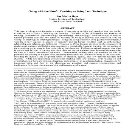 Hays - Going with the Flow -- Teaching as Being not Technique