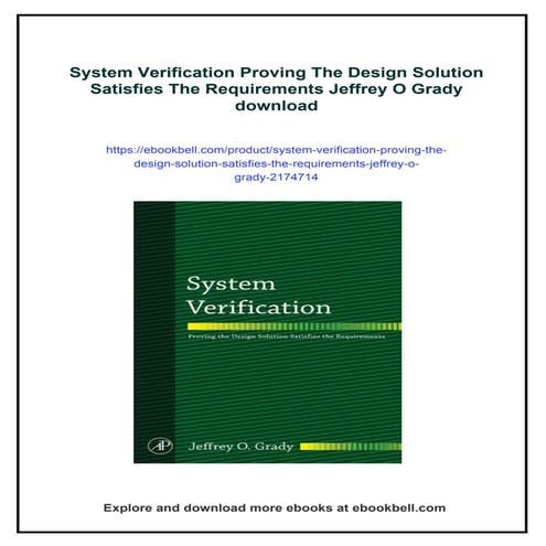 System Verification Proving The Design Solution Satisfies The Requirements Je...