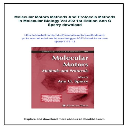 Molecular Motors Methods And Protocols Methods In Molecular Biology Vol ...