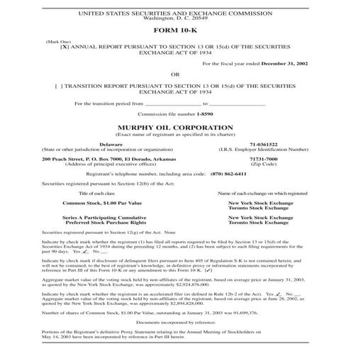 Murphy Oil Corporation's 10-K portion of the 2002 Annual Report