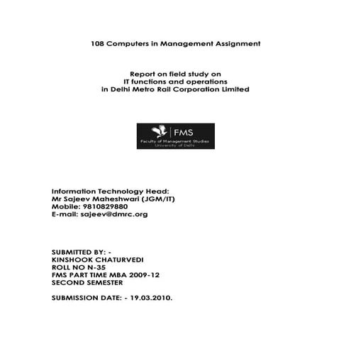 108 cim assignment   field study of it functions and operations in dmrc l td