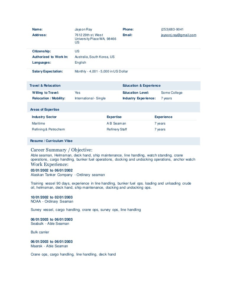 Merchant Mariner Resume